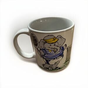 Potpourri Press Elephants Playing Tennis Ceramic Coffee Mug Cup Japan 8 oz